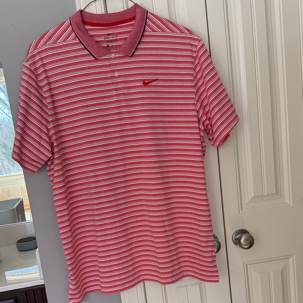 Nike Men's Polo Shirt in Red and White Stripes